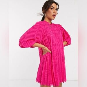 Asos Hot Pink Pleated Dress